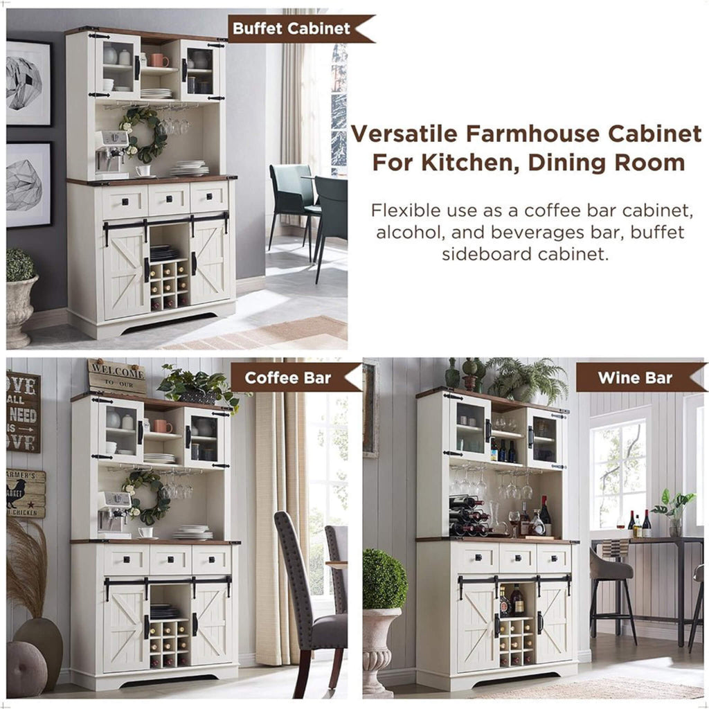 Premium 72-Inch Home Bar Wine Cabinet W/ Sliding Barn Door (SAK12947) - Saksby Wholesale - Multi-Purpose Design View