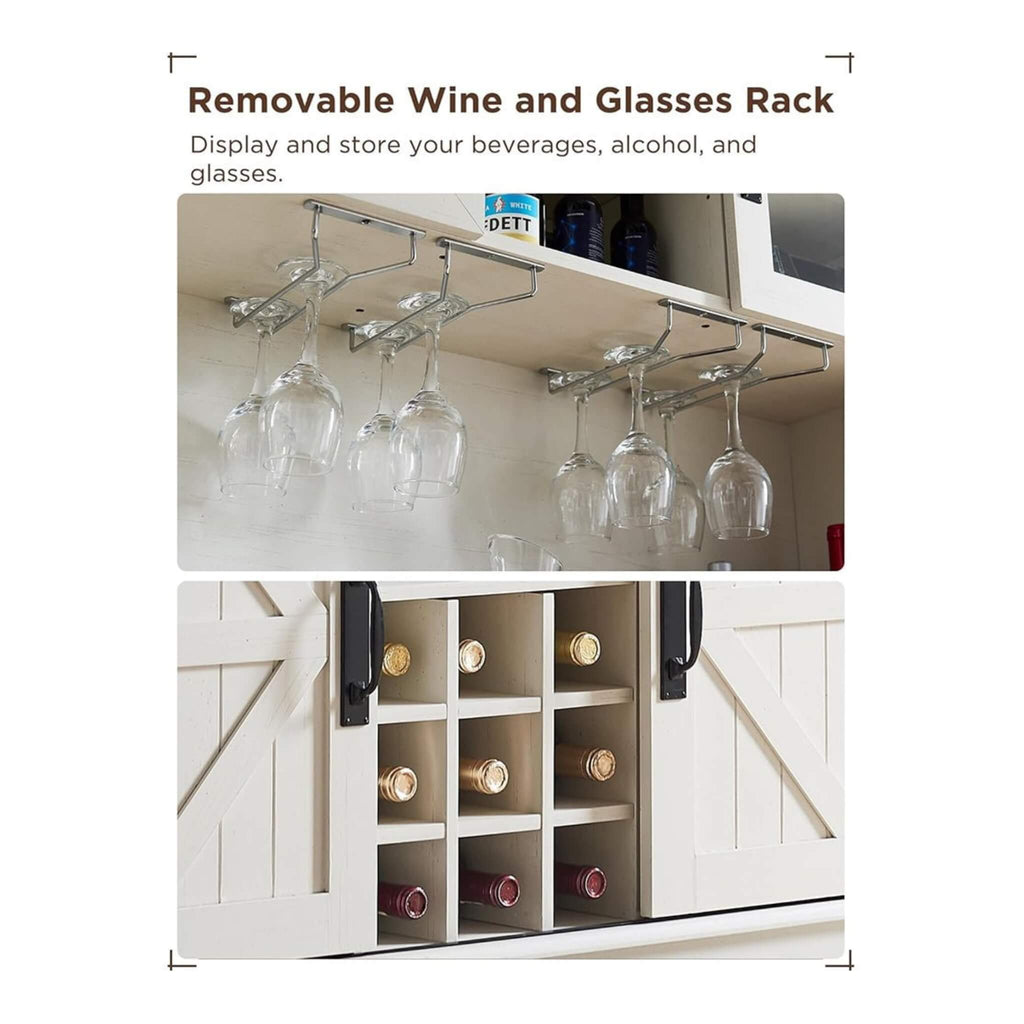 Premium 72-Inch Home Bar Wine Cabinet W/ Sliding Barn Door (SAK12947) - Saksby Wholesale - Removable Rack View