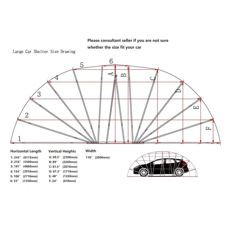 [09x20FT] Premium All-Weather Retractable Steel Frame Carport Canopy For Cars & SUVs (SAK41385) SAKSBY - Dimensions View