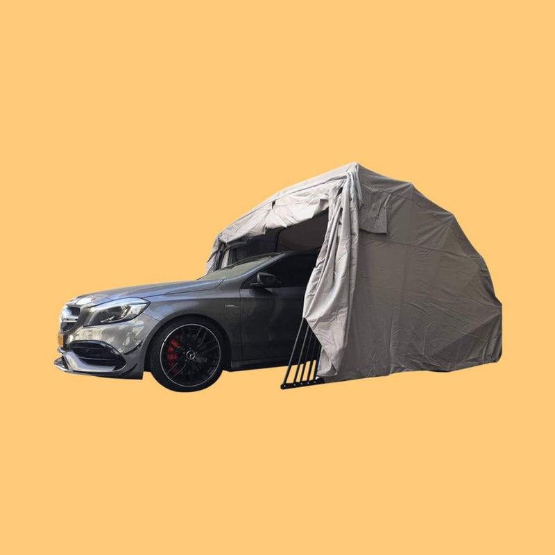 [09x20FT] Premium All-Weather Retractable Steel Frame Carport Canopy For Cars & SUVs (SAK41385) SAKSBY - Front Left View