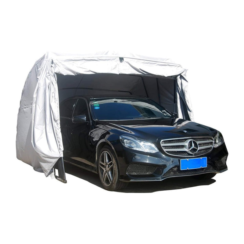 [09x20FT] Premium All-Weather Retractable Steel Frame Carport Canopy For Cars & SUVs (SAK41385) SAKSBY - Front Right View