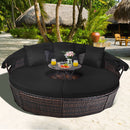 Premium Black Outdoor Patio Rattan Daybed Sofa W/ Adjustable Table Top, Canopy & 3 Pillows, 76'' Demonstration View