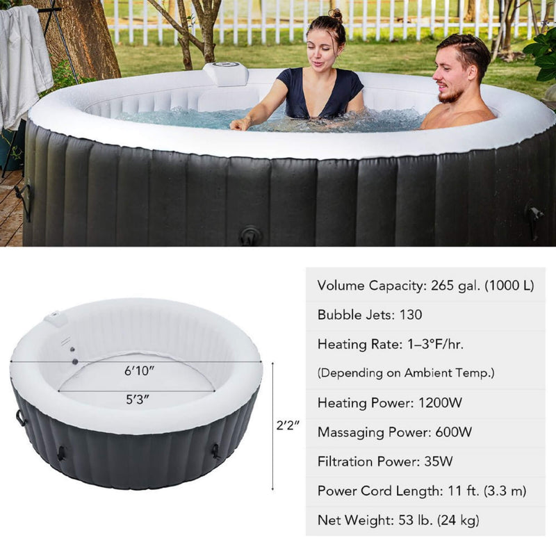 Premium Blow Up 6 Person Sauna Pool Hot Tub With 130 Jets, 7FT (SAK63510) - Saksby Wholesale -  Dimensions View