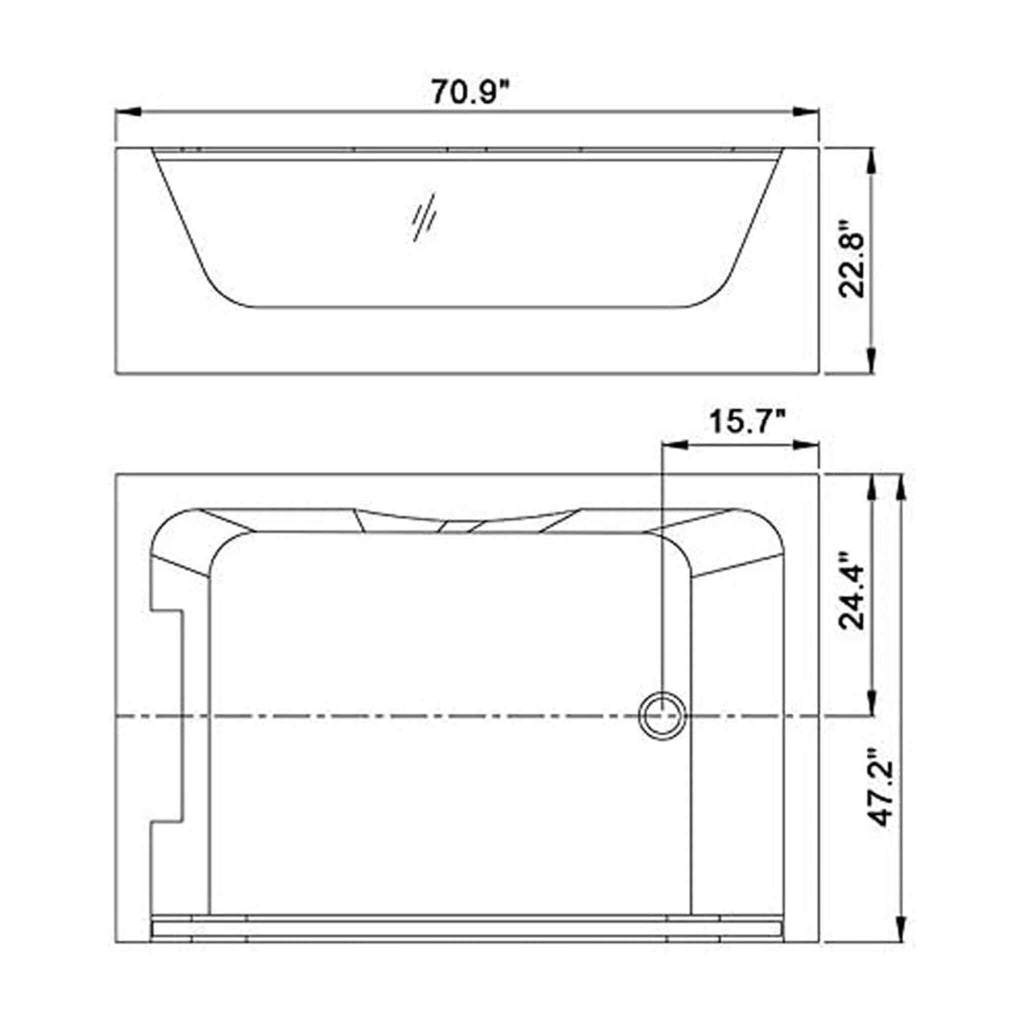 Premium Freestanding Rectangular Hydromassage Soaking Spa Bathtub, 71" (SAK28534) - Saksby Wholesale - Dimension View