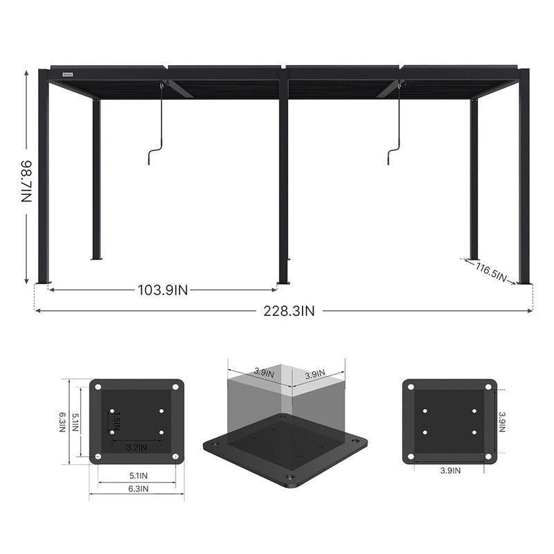 Premium Full Aluminum Patio Outdoor Louvered Pergola With Adjustable Hardtop Roof, 19x10FT (94186352) - SAKSBY.com - Canopies & Gazebos - SAKSBY.com