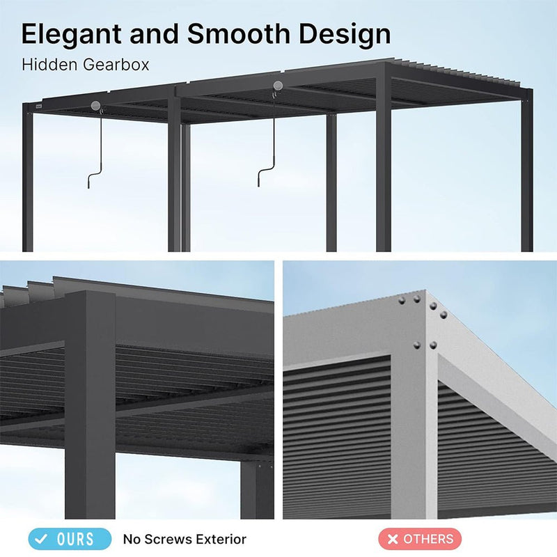 Premium Full Aluminum Patio Outdoor Louvered Pergola With Adjustable Hardtop Roof, 19x10FT (94186352) - SAKSBY.com - Canopies & Gazebos - SAKSBY.com