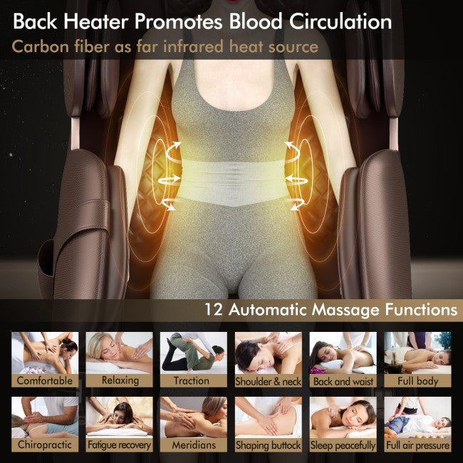 Premium Full Body Zero Gravity Voice Controlled Shiatsu Massage Recliner Chair W/ Heat (95204873) -Specifications View