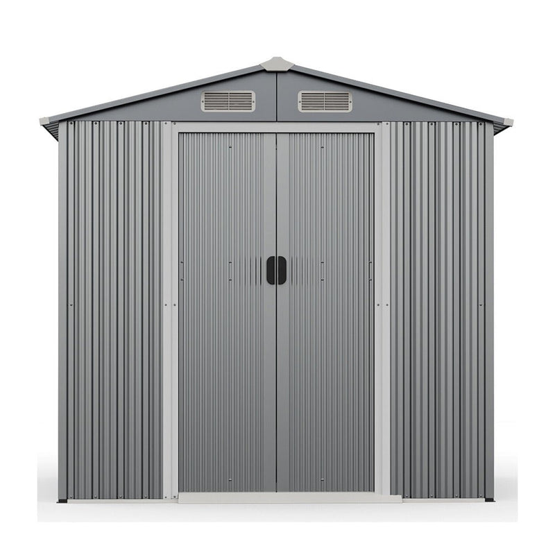 Premium Garden Galvanized Steel Storage Shed W/ Lockable Sliding Doors, 6x4' (93175842) -back View