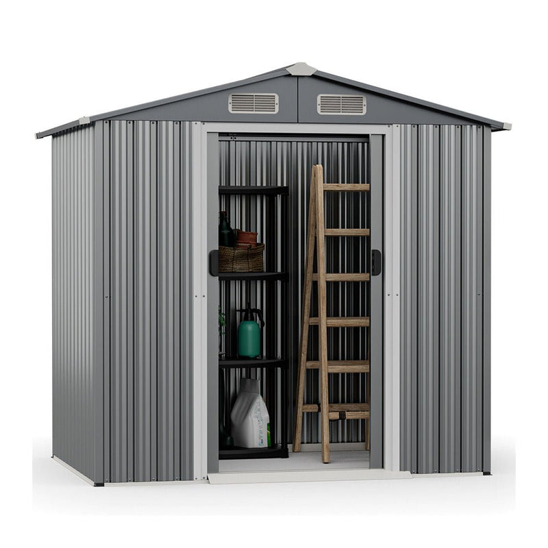 Premium Garden Galvanized Steel Storage Shed W/ Lockable Sliding Doors, 6x4' (93175842) -Side View
