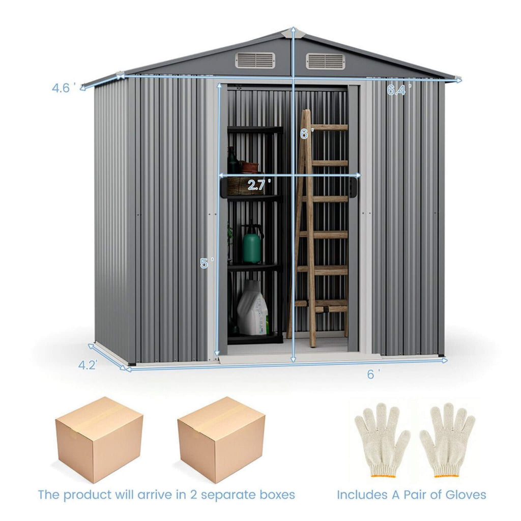 Premium Garden Galvanized Steel Storage Shed W/ Lockable Sliding Doors, 6x4' (SAK75842) - Saksby Wholesale - Dimensions View
