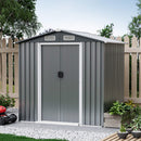 Premium Garden Galvanized Steel Storage Shed W/ Lockable Sliding Doors, 6x4' (SAK75842) - Saksby Wholesale - Front Left View