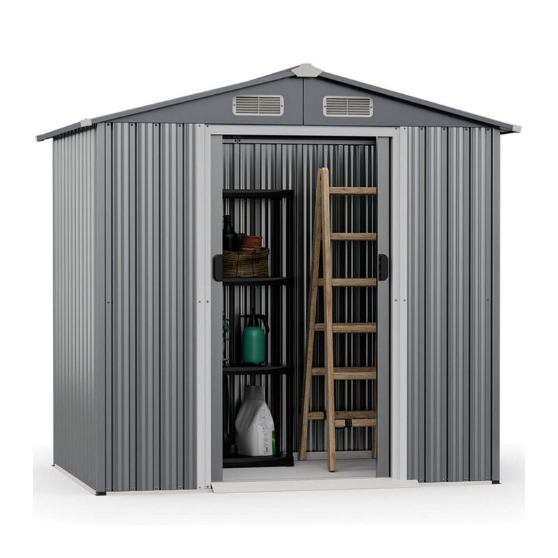 Premium Garden Galvanized Steel Storage Shed W/ Lockable Sliding Doors, 6x4' (SAK75842) - Saksby Wholesale - Front Right View