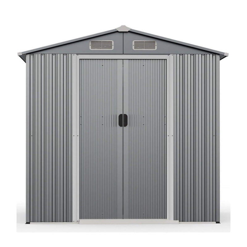 Premium Garden Galvanized Steel Storage Shed W/ Lockable Sliding Doors, 6x4' (SAK75842) - Saksby Wholesale - Front View