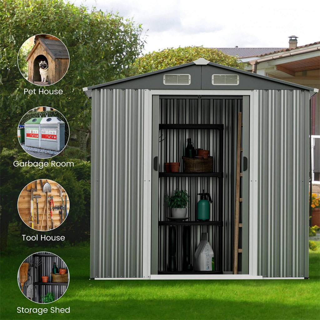 Premium Garden Galvanized Steel Storage Shed W/ Lockable Sliding Doors, 6x4' (SAK75842) - Saksby Wholesale - Features View
