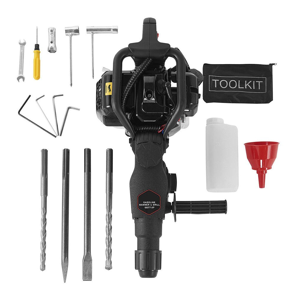 Premium Gasoline Powered Demolition Jack Hammer Drill W/ Point, Flat & Chisel Bits (97453081) - SAKSBY.com - Zoom Parts View