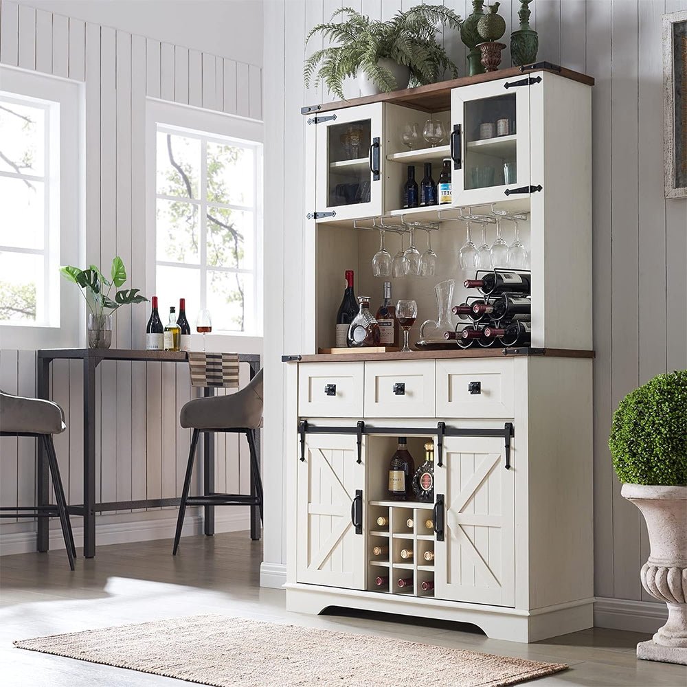 Premium Home Bar Wine Cabinet W/ Sliding Barn Door, 72" (97631842) - SAKSBY.com - Entertainment Centers & TV Stands - SAKSBY.com