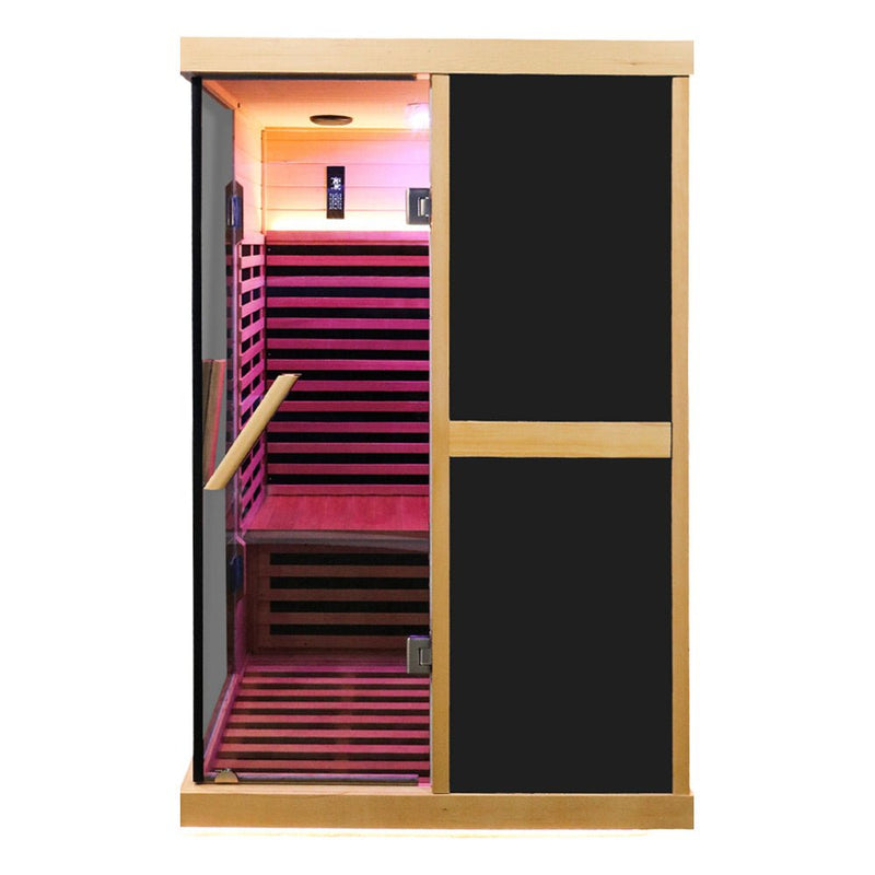 Premium Large 2-Person V-Shaped FAR Infrared Sauna Room With Double Glass Doors, 1980W Front View