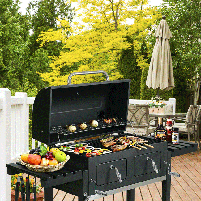 Premium Large Double Door Outdoor Charcoal BBQ Smoker Grill W/ Side Tables Hooks, 65" - SAKSBY.com - Outdoor Grills - SAKSBY.com