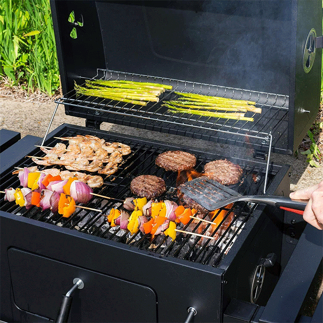 Premium Large Double Door Outdoor Charcoal BBQ Smoker Grill W/ Side Tables Hooks, 65" - SAKSBY.com - Outdoor Grills - SAKSBY.com