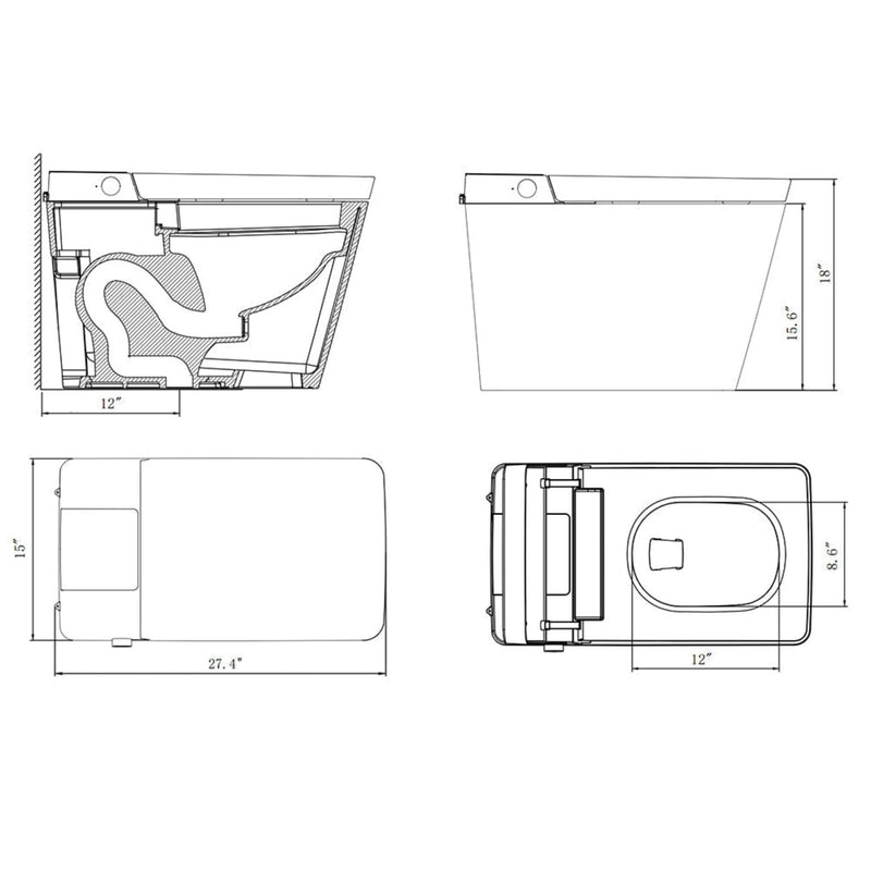 Premium Multifunctional Single-Piece Automatic Smart Toilet With Remote Control, Matte Black (96471352) - SAKSBY.com - Toilets - SAKSBY.com