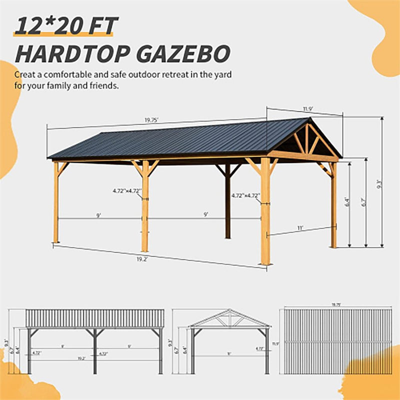 Premium Outdoor Double-Layer Galvanized Steel Hardtop Gazebo Pergola For Patio, 20x12x10FT (92475381) - Zoom Parts View