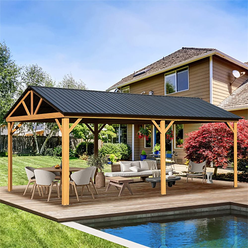 Premium Outdoor Double-Layer Galvanized Steel Hardtop Gazebo Pergola For Patio, 20x12x10FT (92475381) - Demonstration View