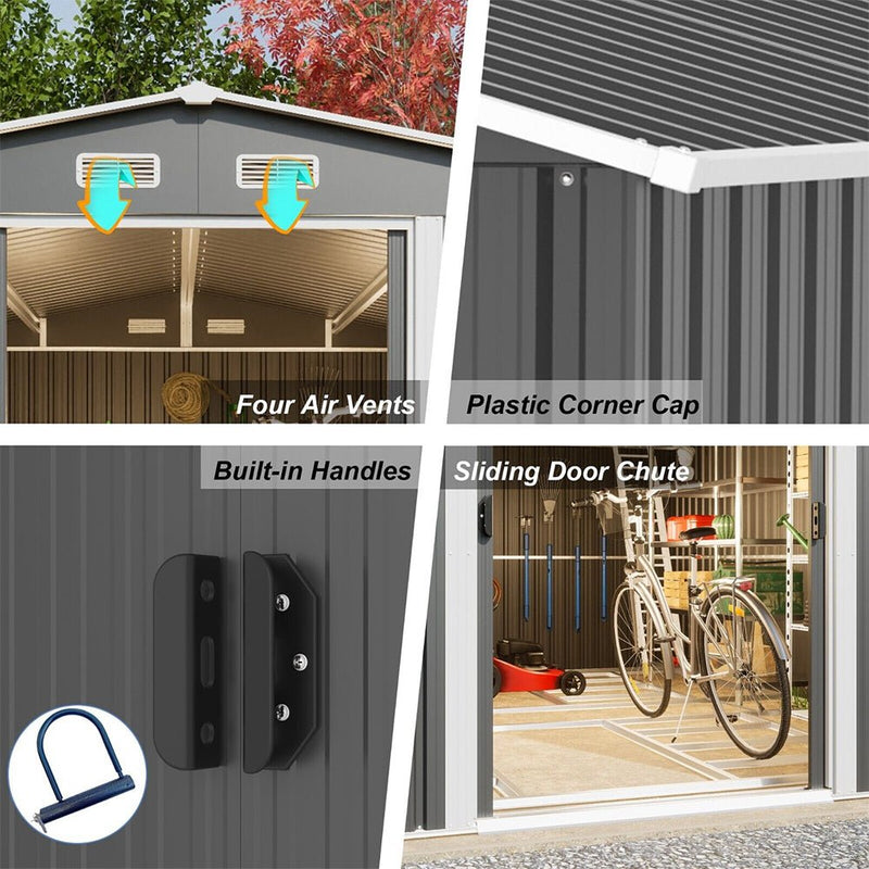 Premium Outdoor Galvanized Steel Backyard Storage Shed W/ Dual Lockable Sliding Doors, 11x13' (95382641) -Comparison View