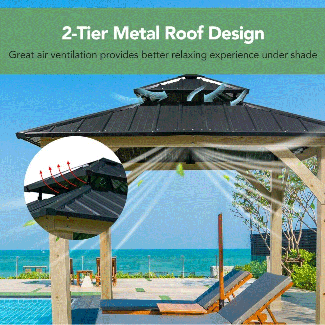 Premium Outdoor Patio Hardtop Gazebo W/ Double Steel Roof, 10x10FT - SAKSBY.com - Canopies & Gazebos - SAKSBY.com