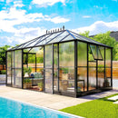 Premium Outdoor Polycarbonate Greenhouse With Aluminum Frame And Double Swing Doors, 14x10x9FT (93841752) -Demonstration View