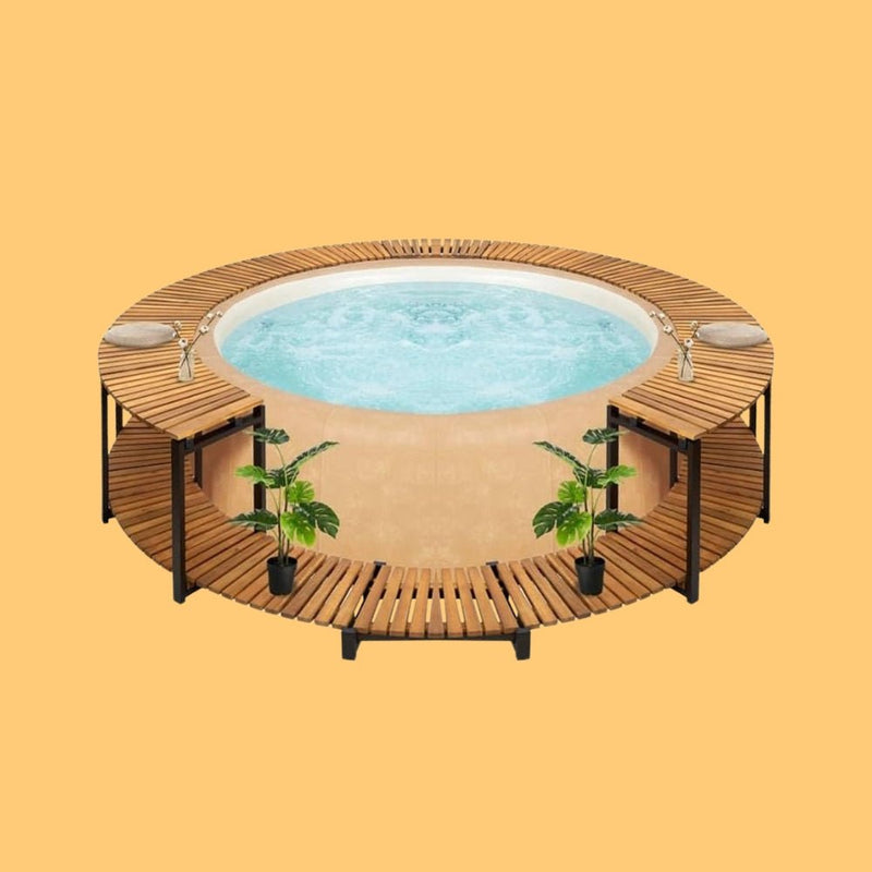 Premium Outdoor Round Pool Surround With Solid Acacia Wood Steps, 9FT (96125374) - SAKSBY.com - Hot Tub - SAKSBY.com