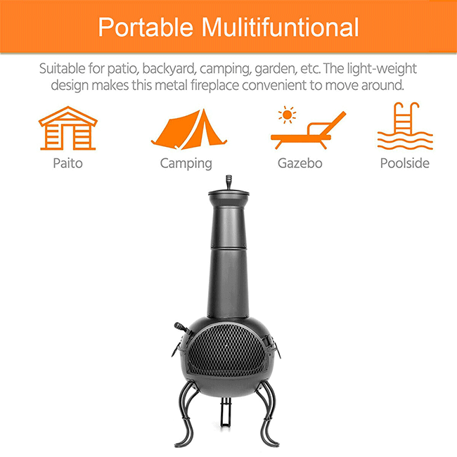 Premium Outdoor Wood Burning Cast Iron Chimenea Fireplace, 45'' - SAKSBY.com - Fire Pits - SAKSBY.com