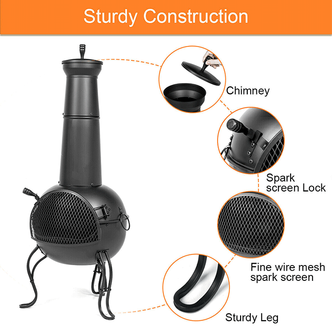 Premium Outdoor Wood Burning Cast Iron Chimenea Fireplace, 45'' - SAKSBY.com - Fire Pits - SAKSBY.com