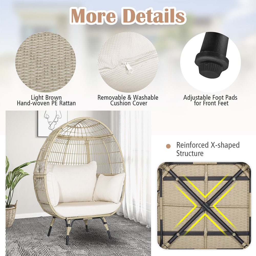 Premium Oversized Rattan Patio Egg Lounge Chair Basket With Cushions, 57" (95761284) - SAKSBY.com - Egg Chair - SAKSBY.com
