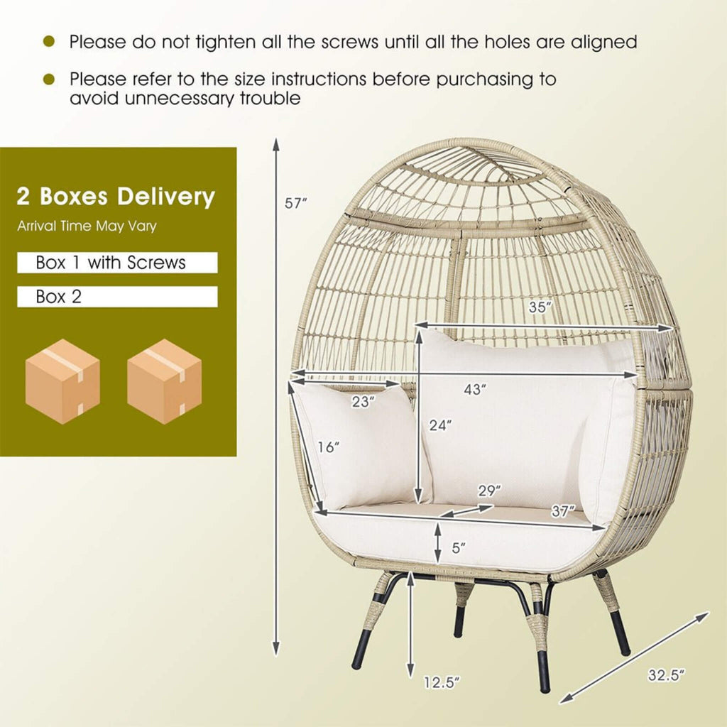 Premium Oversized Rattan Patio Egg Lounge Chair Basket With Cushions, 57" (SAK91684) - Saksby Wholesale - Dimension View