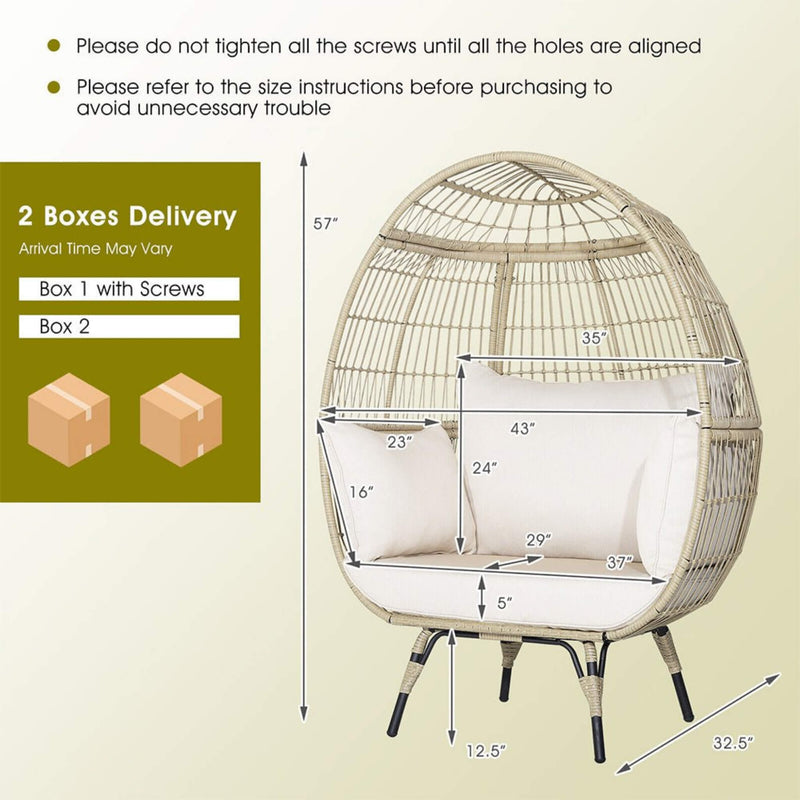 Premium Oversized Rattan Patio Egg Lounge Chair Basket With Cushions, 57" (SAK91684) - Saksby Wholesale - Dimension View