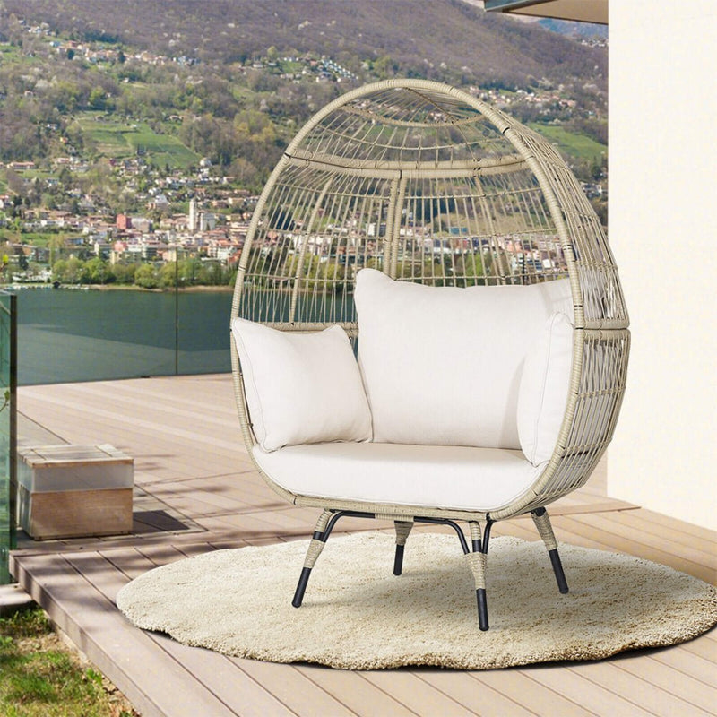 Premium Oversized Rattan Patio Egg Lounge Chair Basket With Cushions, 57" (SAK91684) - Saksby Wholesale - Front Left View