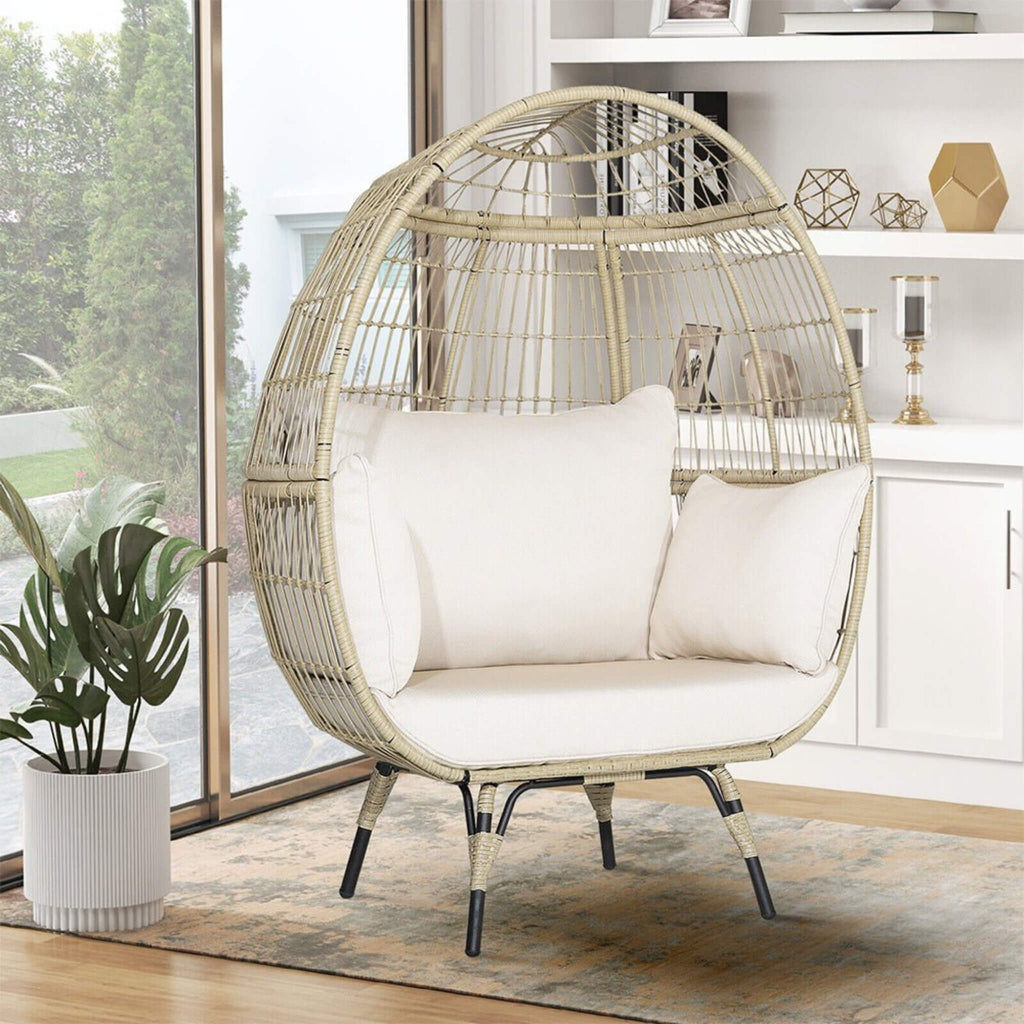 Premium Oversized Rattan Patio Egg Lounge Chair Basket With Cushions, 57" (SAK91684) - Saksby Wholesale - Lifestyle View