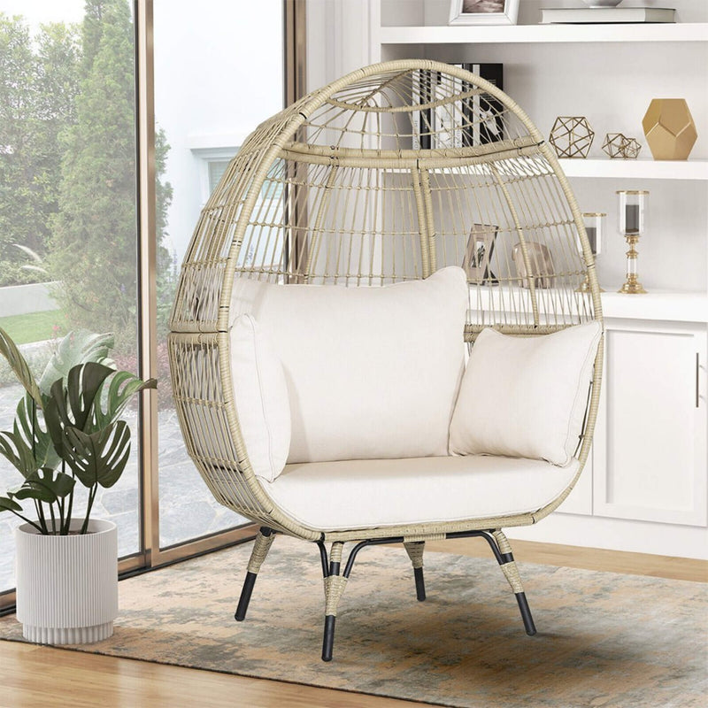 Premium Oversized Rattan Patio Egg Lounge Chair Basket With Cushions, 57" (SAK91684) - Saksby Wholesale - Lifestyle View