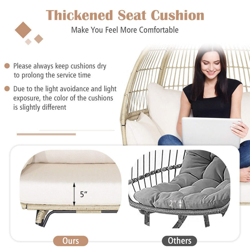 Premium Oversized Rattan Patio Egg Lounge Chair Basket With Cushions, 57" (SAK91684) - Saksby Wholesale - Thick Cushion View