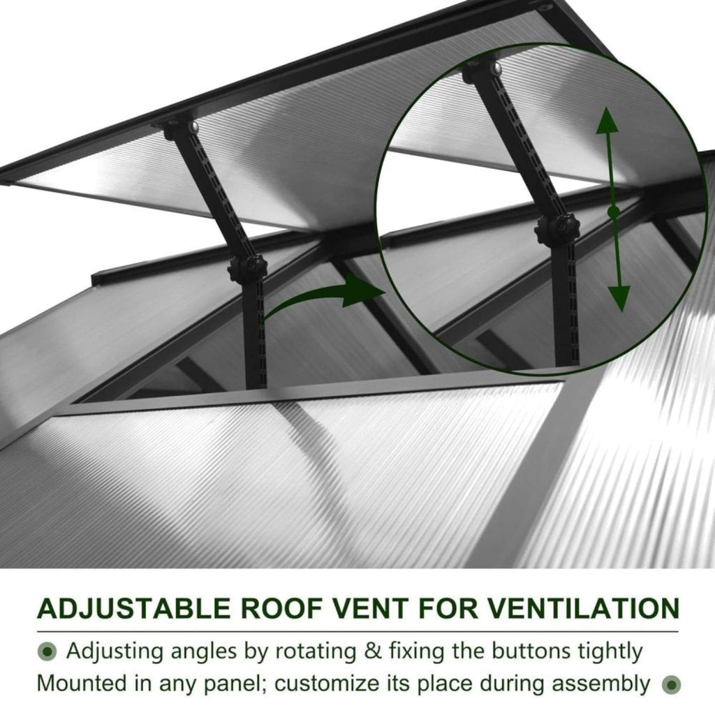 [06x12FT] Premium Polycarbonate Gray Walk-In Greenhouse Kit With Adjustable Vent And Lockable Door (SAK35264) - Saksby Wholesale - Adjustable Roof View