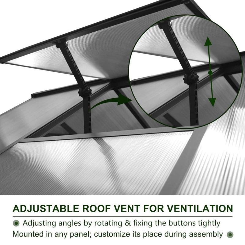 [06x12FT] Premium Polycarbonate Gray Walk-In Greenhouse Kit With Adjustable Vent And Lockable Door (SAK35264) - Saksby Wholesale - Adjustable Roof View