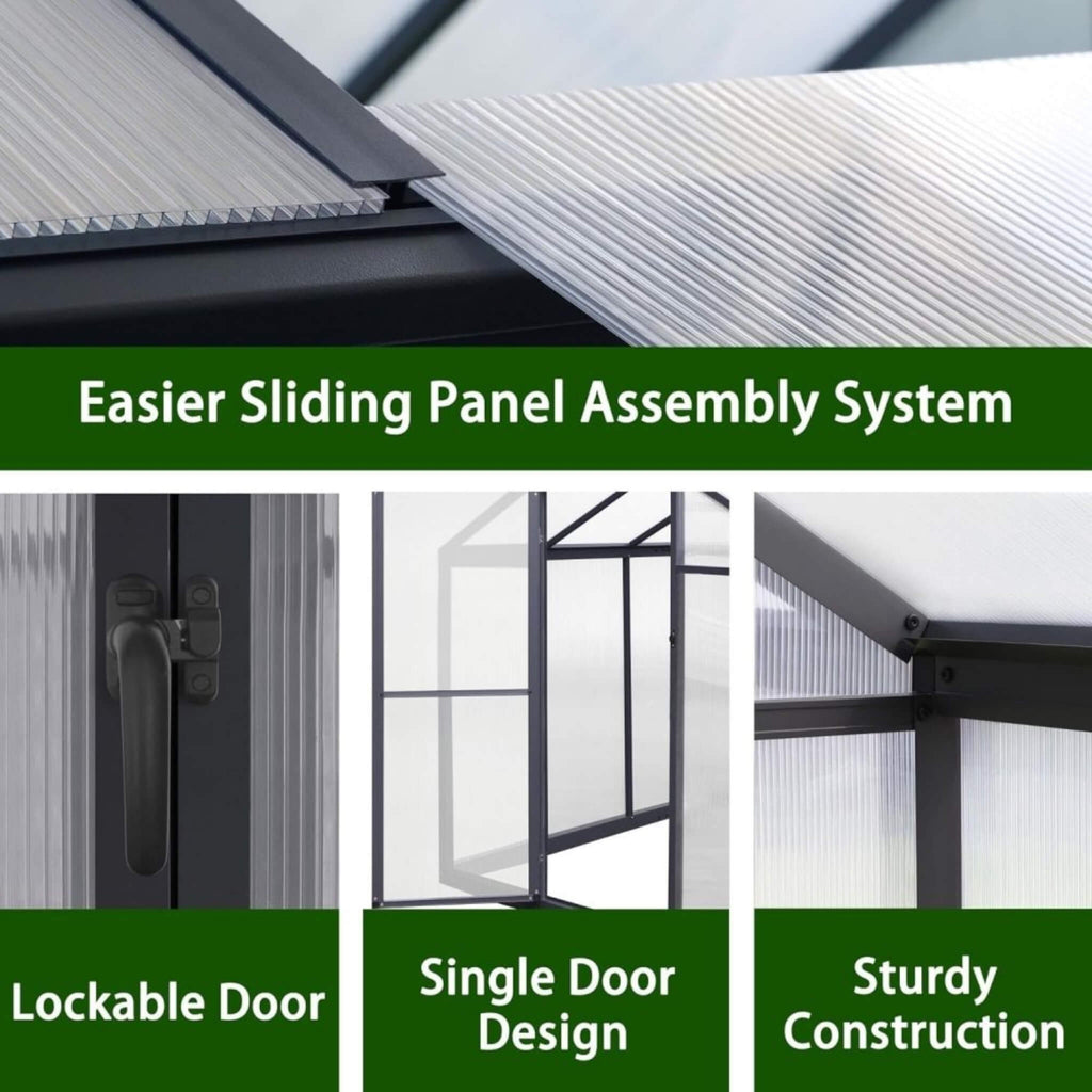 [06x12FT] Premium Polycarbonate Gray Walk-In Greenhouse Kit With Adjustable Vent And Lockable Door (SAK35264) - Saksby Wholesale - Assembly System View 