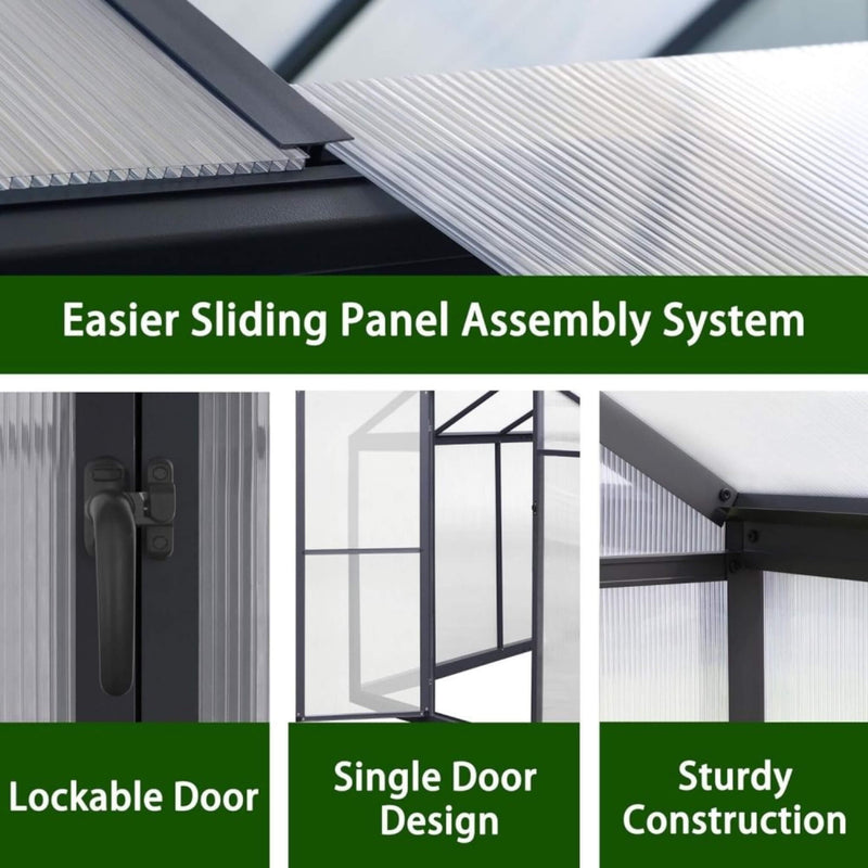 [06x12FT] Premium Polycarbonate Gray Walk-In Greenhouse Kit With Adjustable Vent And Lockable Door (SAK35264) - Saksby Wholesale - Assembly System View 