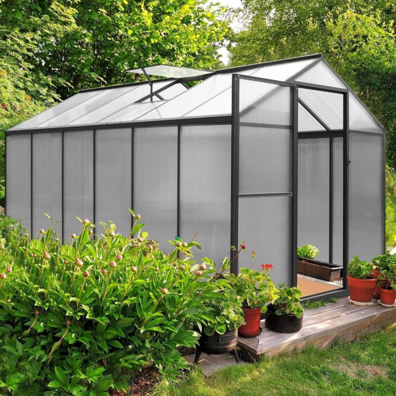 [06x12FT] Premium Polycarbonate Gray Walk-In Greenhouse Kit With Adjustable Vent And Lockable Door (SAK35264) - Saksby Wholesale - Lifestyle View 