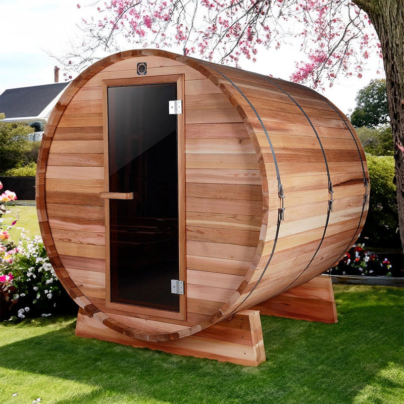 Premium Red Cedar 4-Person Barrel Sauna With Heater Guard And Towel Rack (97538641) - SAKSBY.com - Saunas - SAKSBY.com