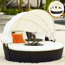 Premium Round Outdoor Patio Rattan Daybed W/ Canopy & Table, 76'' - SAKSBY.com - Outdoor Daybeds - SAKSBY.com