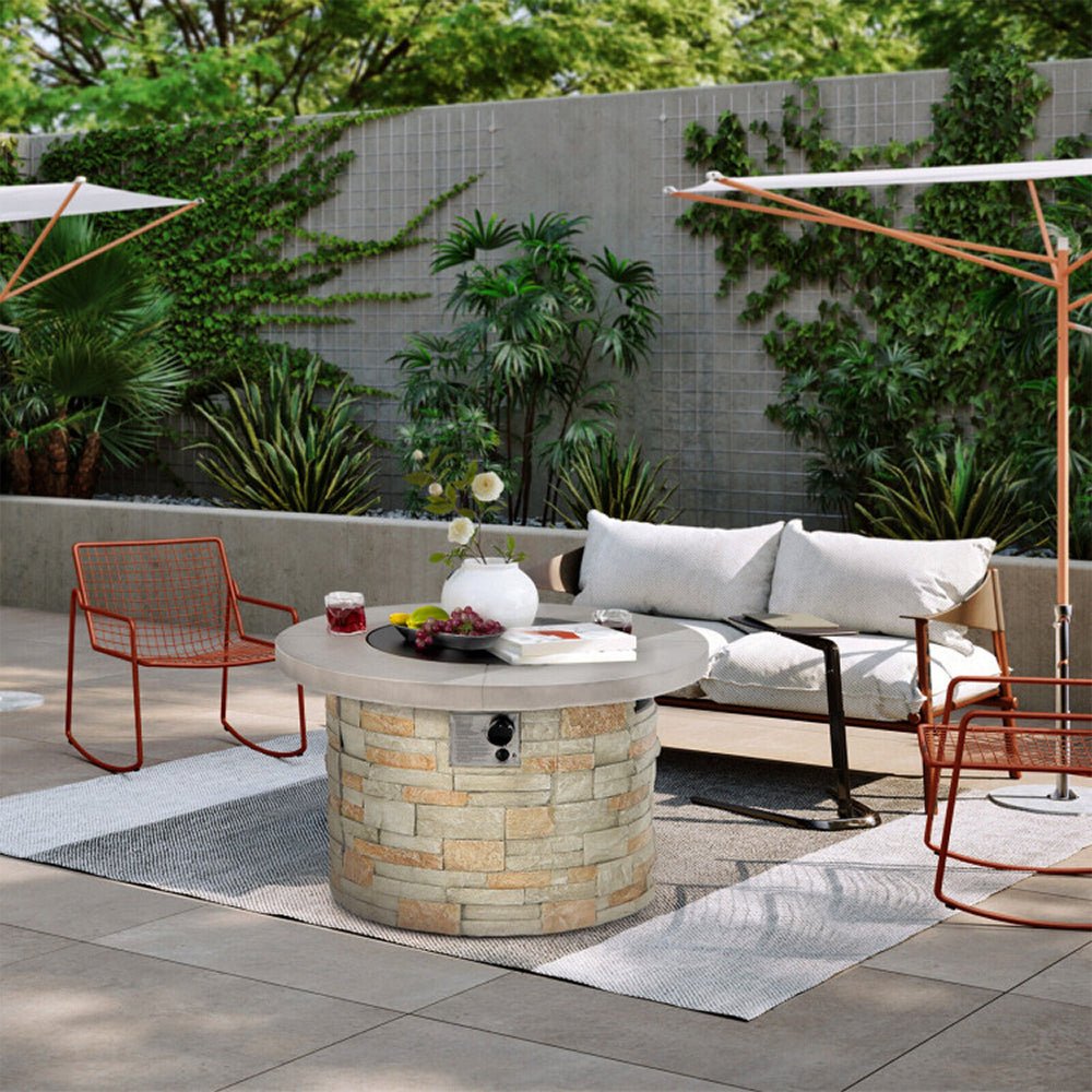 Premium Round Outdoor Propane Patio Gas Fire Pit Table W/ Lava Rock & Cover, 36" (98524173) - Demonstration View