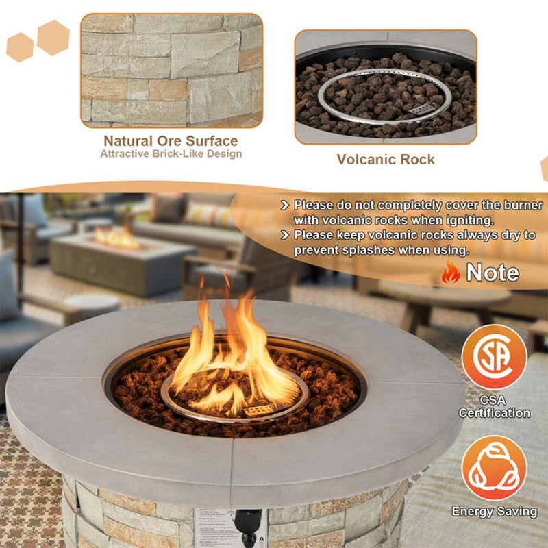Premium Round Outdoor Propane Patio Gas Fire Pit Table W/ Lava Rock & Cover, 36" (98524173) - Demonstration View