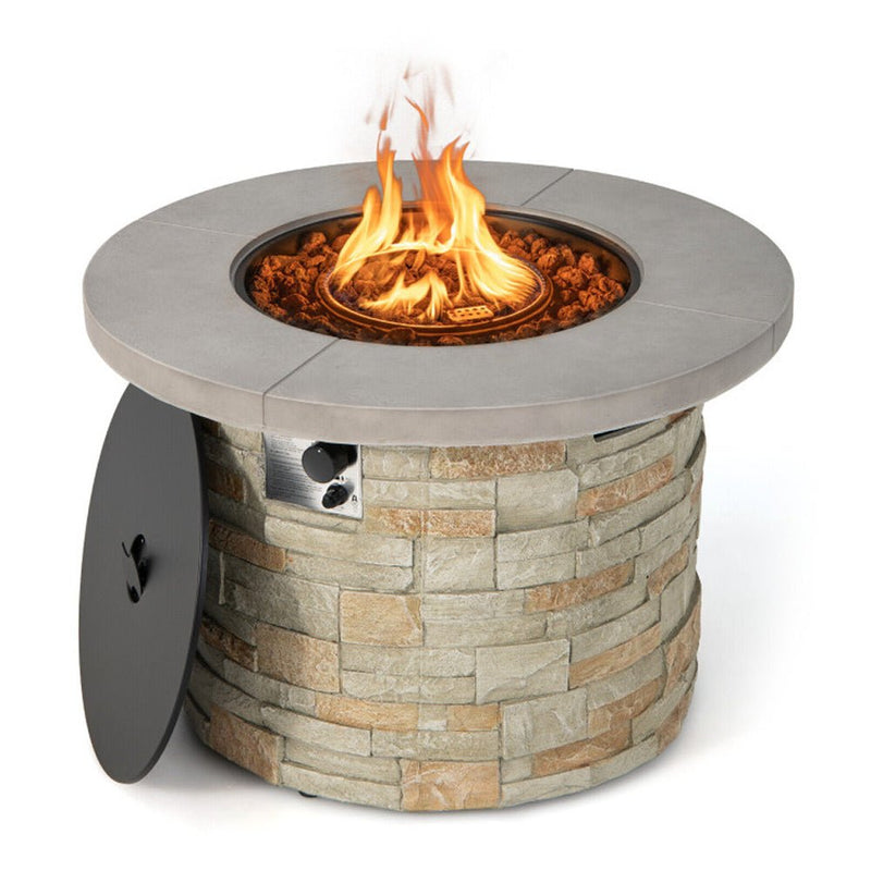 Premium Round Outdoor Propane Patio Gas Fire Pit Table W/ Lava Rock & Cover, 36" (98524173) - Front View