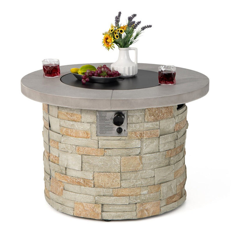 Premium Round Outdoor Propane Patio Gas Fire Pit Table W/ Lava Rock & Cover, 36" (98524173) - Front View